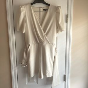 Belted Puff Sleeve V-Neck Romper